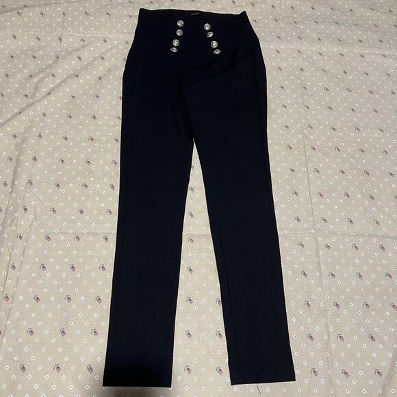 Forever 21 Pants Womens Medium Black High Waisted Sailor Button Stretch PP176 - Picture 1 of 8